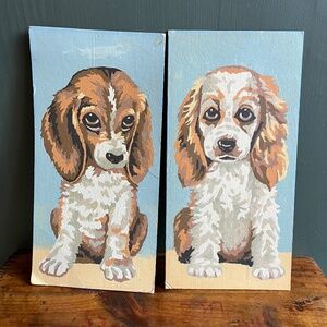 Vintage 70s Paint By Number Spaniel Beagle Dog Paintings